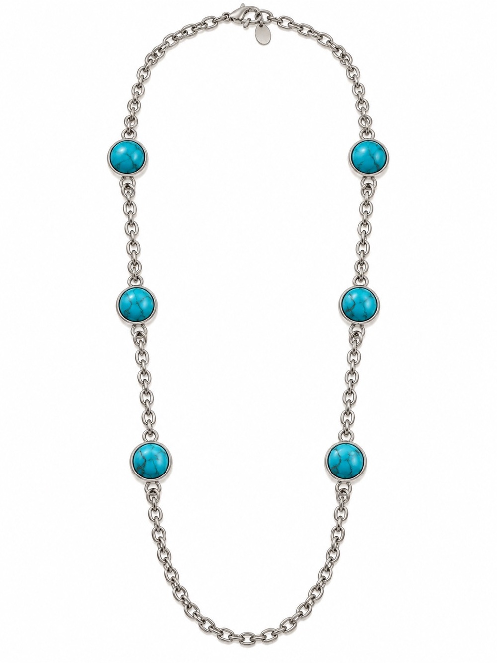 Trifari Faux Turquoise and Silver Tone Bead Long Strand Necklace Vintage